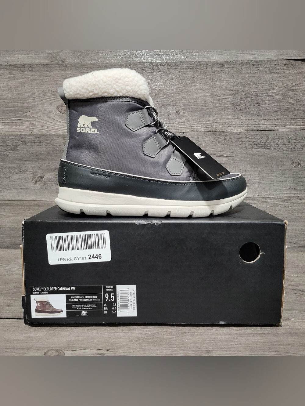 SOREL Women's Size 9.5 Explorer Carnival Waterproof Boots Quarry Grey